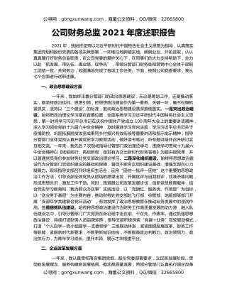 公司财务总监2021年度述职报告