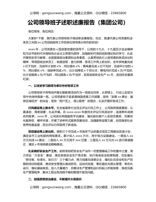 公司领导班子述职述廉报告（集团公司）