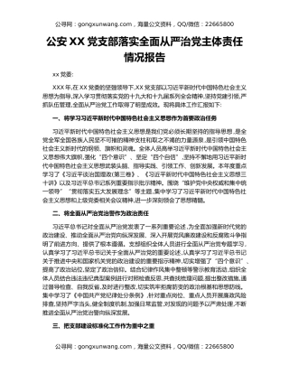 公安XX党支部落实全面从严治党主体责任情况报告