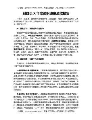 副县长X年度述职述廉述效报告