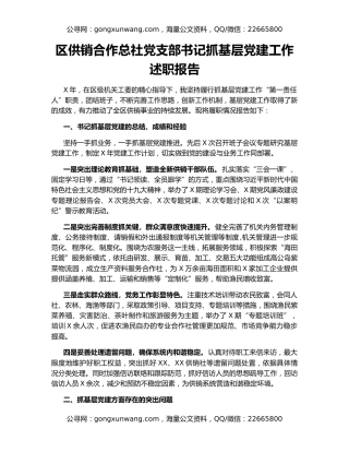 区供销合作总社党支部书记抓基层党建工作述职报告