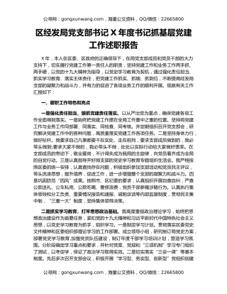 区经发局党支部书记X年度书记抓基层党建工作述职报告