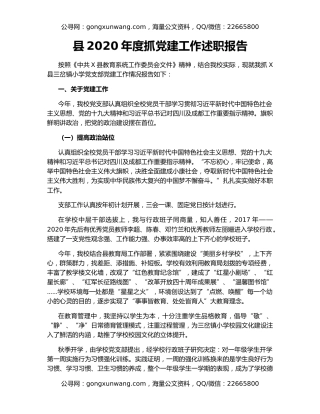 县2020年度抓党建工作述职报告