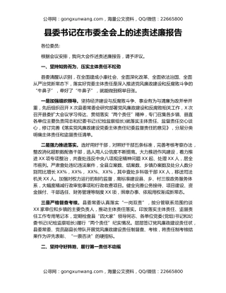县委书记在市委全会上的述责述廉报告