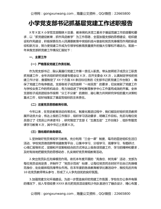 小学党支部书记抓基层党建工作述职报告