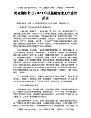 局党组织书记2021年抓基层党建工作述职报告