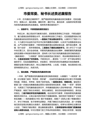 市委常委、秘书长述责述廉报告