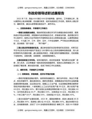 市政府领导述职述廉报告