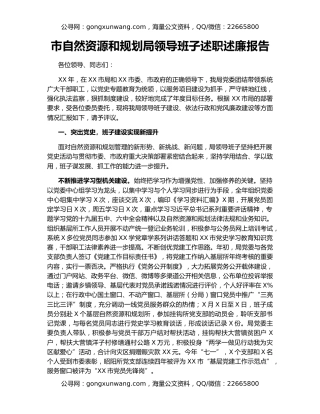 市自然资源和规划局领导班子述职述廉报告