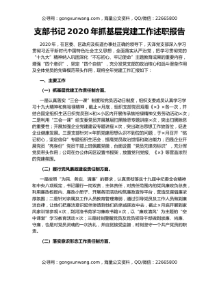 支部书记2020年抓基层党建工作述职报告