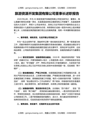 旅游资源开发集团有限公司董事长述职报告