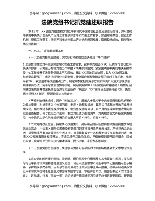 法院党组书记抓党建述职报告