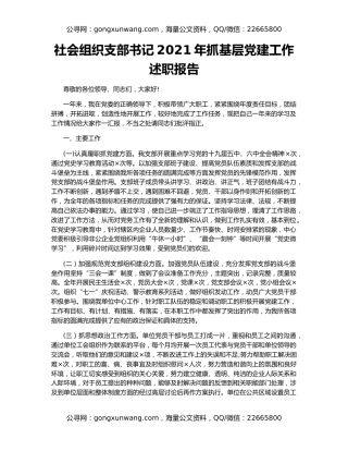 社会组织支部书记2021年抓基层党建工作述职报告