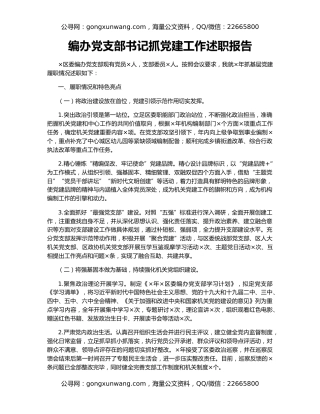 编办党支部书记抓党建工作述职报告