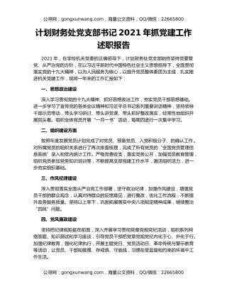 计划财务处党支部书记2021年抓党建工作述职报告