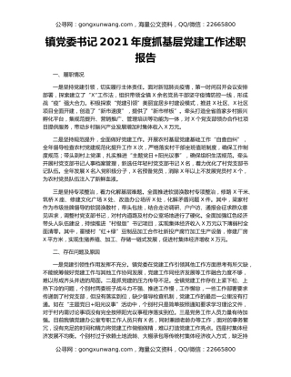 镇党委书记2021年度抓基层党建工作述职报告（2）