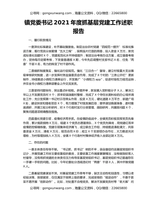 镇党委书记2021年度抓基层党建工作述职报告（3）