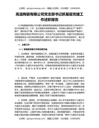高温陶瓷有限公司党支部书记抓基层党建工作述职报告