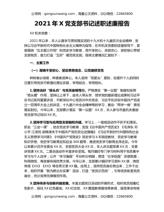 2021年X党支部书记述职述廉报告