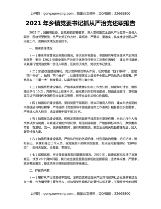 2021年乡镇党委书记抓从严治党述职报告