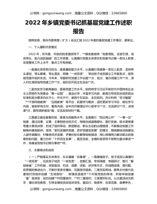 2022年乡镇党委书记抓基层党建工作述职报告