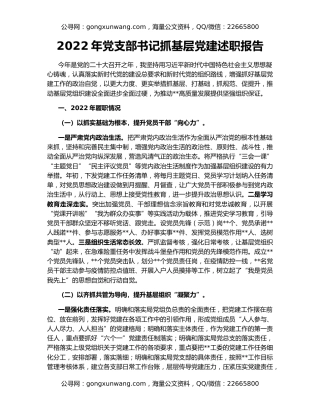 2022年党支部书记抓基层党建述职报告