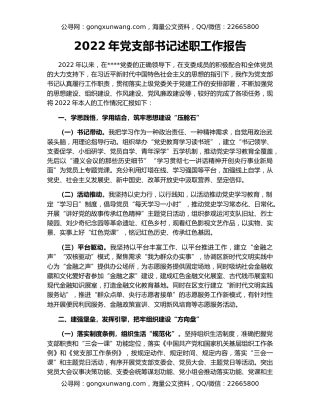 2022年党支部书记述职工作报告