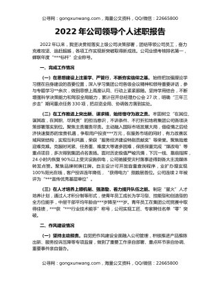 2022年公司领导个人述职报告