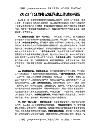 2022年分局书记抓党建工作述职报告