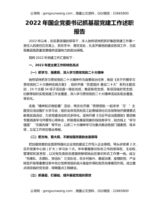 2022年国企党委书记抓基层党建工作述职报告（2）
