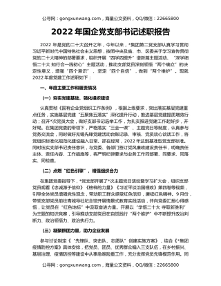 2022年国企党支部书记述职报告