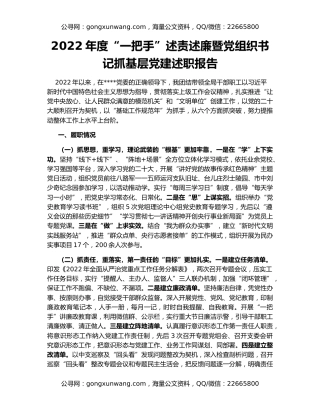 2022年度“一把手”述责述廉暨党组织书记抓基层党建述职报告