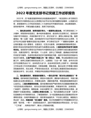 2022年度党支部书记党建工作述职报告