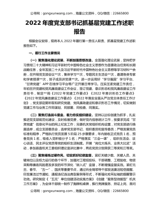 2022年度党支部书记抓基层党建工作述职报告