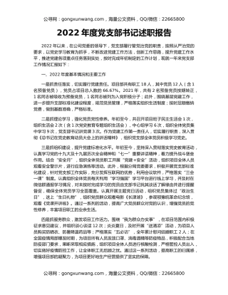 2022年度党支部书记述职报告