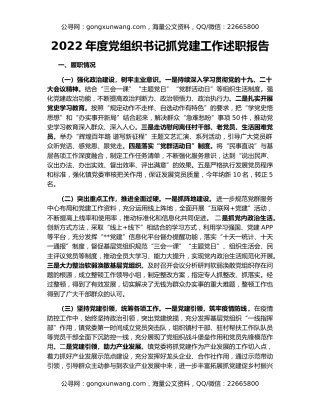 2022年度党组织书记抓党建工作述职报告