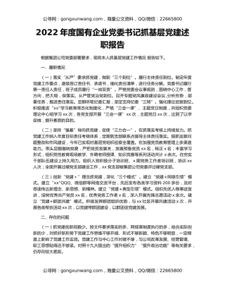 2022年度国有企业党委书记抓基层党建述职报告（2）