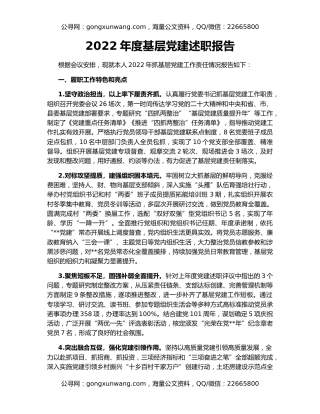 2022年度基层党建述职报告