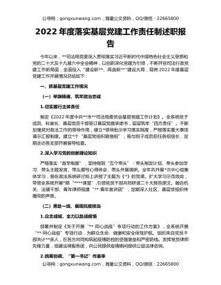 2022年度落实基层党建工作责任制述职报告