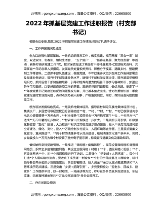 2022年抓基层党建工作述职报告（村支部书记）