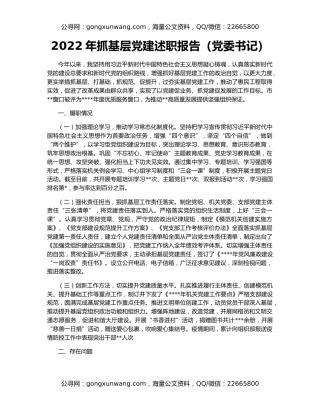 2022年抓基层党建述职报告（党委书记）