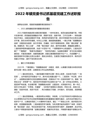 2022年镇党委书记抓基层党建工作述职报告