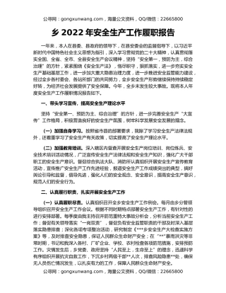 乡2022年安全生产工作履职报告