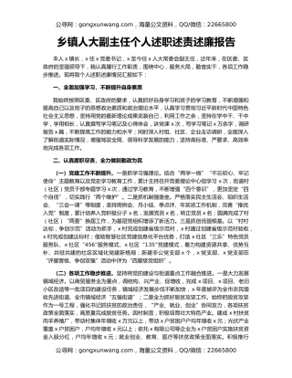 乡镇人大副主任个人述职述责述廉报告