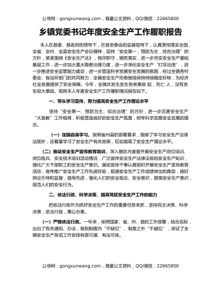 乡镇党委书记年度安全生产工作履职报告