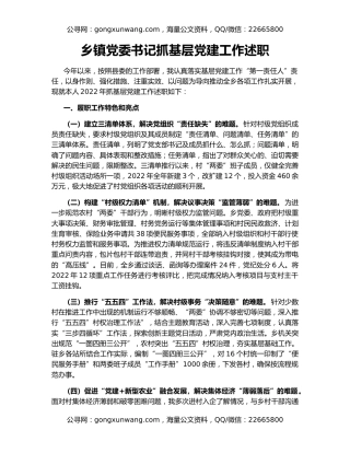 乡镇党委书记抓基层党建工作述职