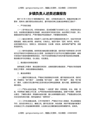 乡镇负责人述责述廉报告