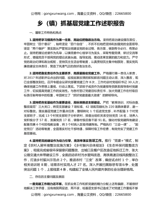 乡（镇）抓基层党建工作述职报告