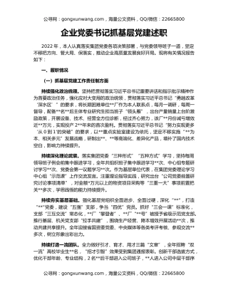 企业党委书记抓基层党建述职