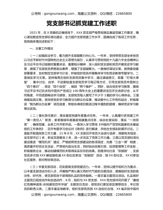 党支部书记抓党建工作述职